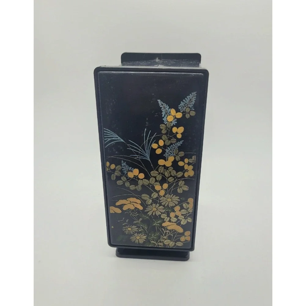 Vintage Japanese Style Black Floral Jewelry Box 4 Drawer Mirror Vanity Organizer